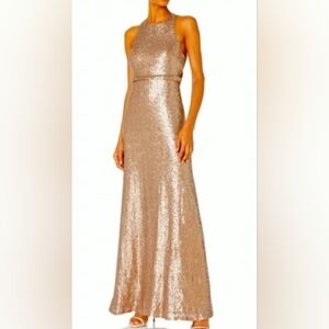 Original Jenny Yoo Gold Sequin Evening Gown Size 10. New